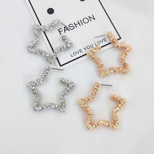 

star big hollow gold silver color metal open hoop earring punk fashion large geometric circle earring women party jewelry, Golden