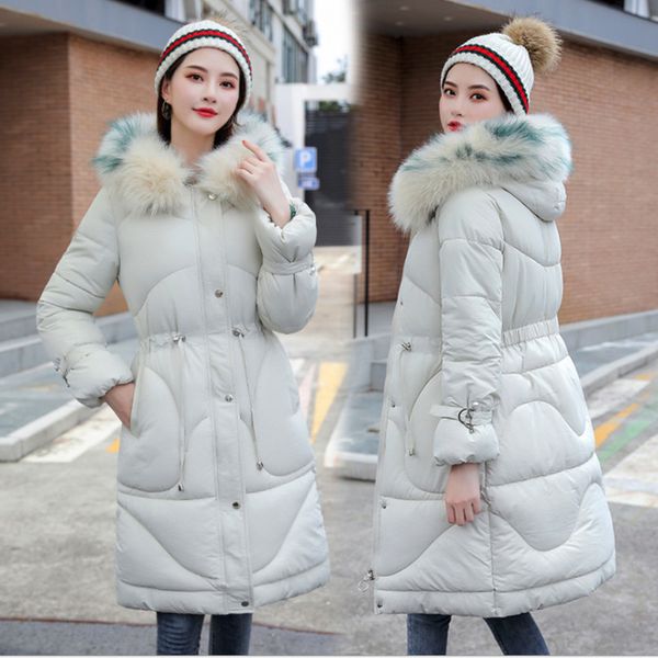 

2019 winter new parkas women thicken down cotton jacket coat warm slim fur collar coats hooded female snow jackets, Black