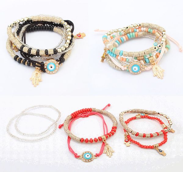 

new fashion women bohemian bracelets 4 colors palm eye design multi layer beads bracelets for women sweet beads bracelet g363q, Golden;silver