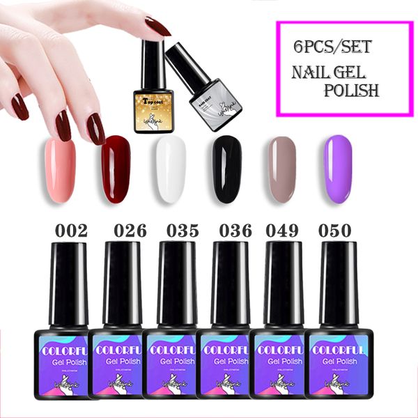 

6pcs/set nail gel polish set nail primer coat and base coat for vernis uv led lamp fast air dry soak off gel polish, Red;pink