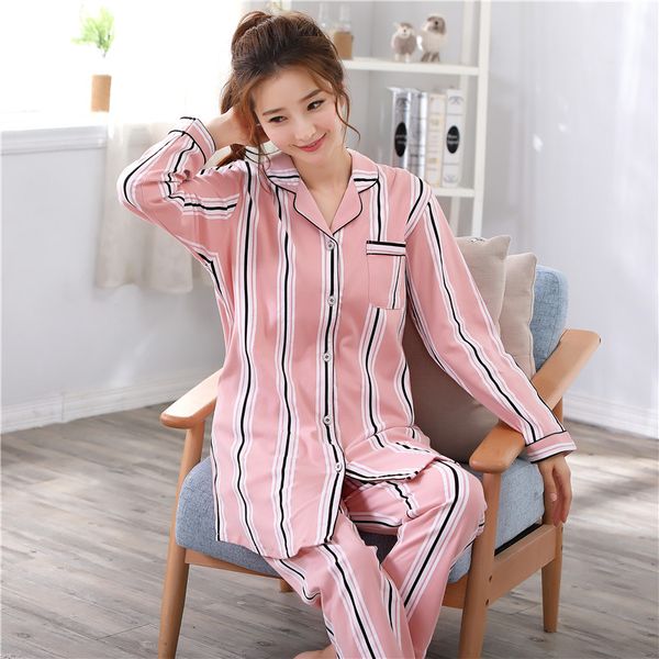 

ms leisure stripe long sleeve pajamas spring mum, Blue;gray