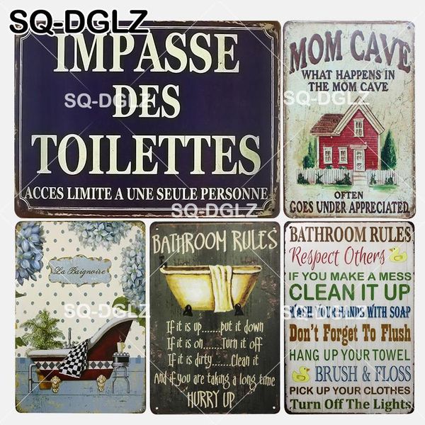 

sq-dglz] new bathroom rules tin sign wall decor toilettes metal crafts painting plaques bathroom rules art poster
