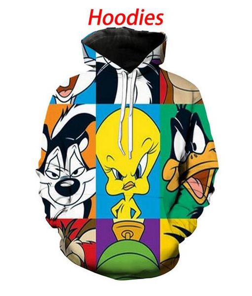 

fashion men hoodies cartoon looney tunes 3d hd print casual fox hoodies sweatshirts couple tracksuits women hoodies pr053, Black