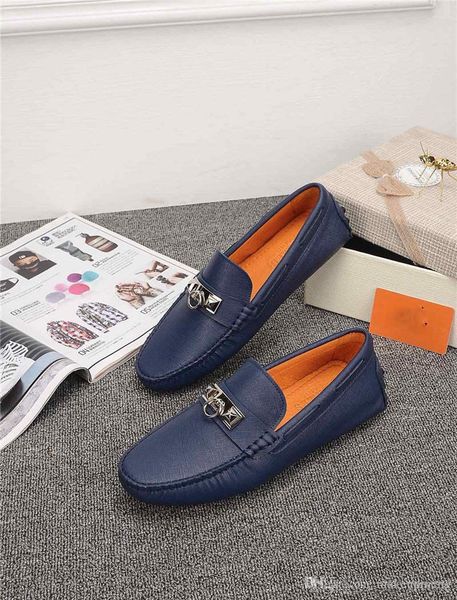 

2020hermers slip on casual doug shoes floral comfort flats business leather outdoor flats norris derby noir calf skin shoes men with box, Blue;gray