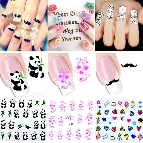 

3/5/10pcs diy nail sticker adhesive nail art sticker fashion flower cartoon design water transfer nails tips decoration manicure, Black