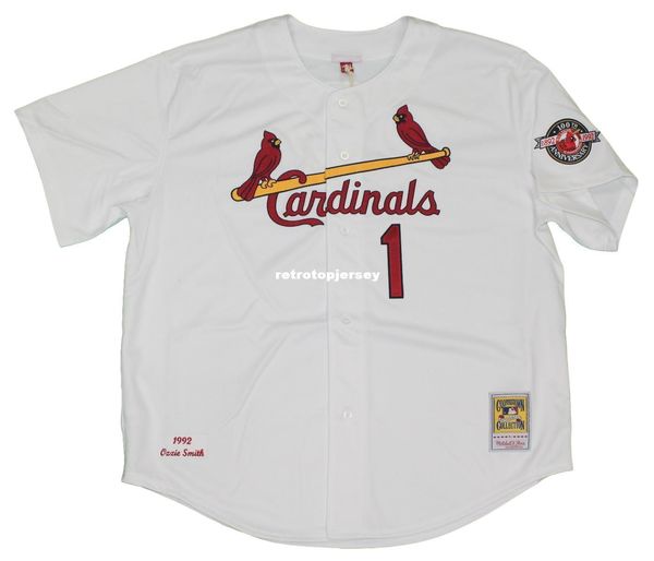 

ozzie smith st. louis #1 mitchell & ness white retro 1992 jersey, Black;blue