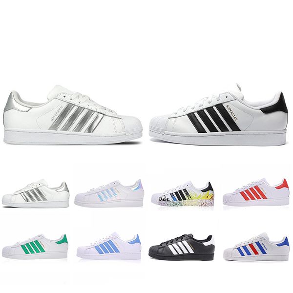 

New Classic Super Star Running Shoes White Hologram Iridescent Junior Superstars 80s Pride Womens Mens Trainers Superstar Designer 36-44