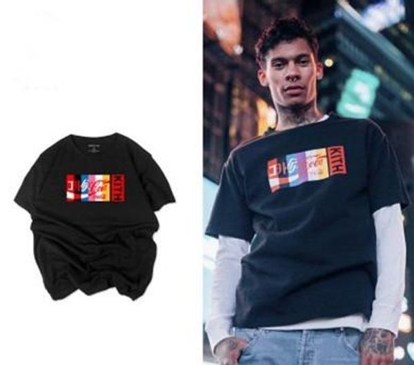 

kith 19ss tee men and women cotton casual letter print short sleeve t-shirt fashion print tee mens women, White;black