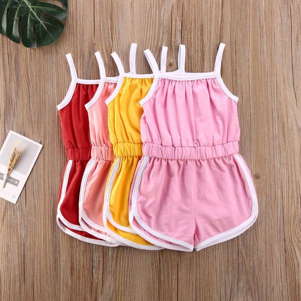 

2020 0-5y sleeveless toddler baby girls cotton romper solid tunic soft cotton jumpsuit playsuit one piece outfit 4 colors, Blue