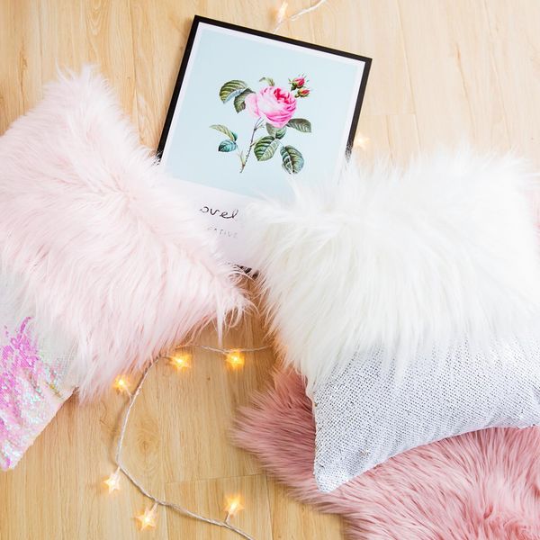 

5 colors 45*45cm sequins cushion covers plush sofa pillow case car seat home decor fashion pillow case fa3039