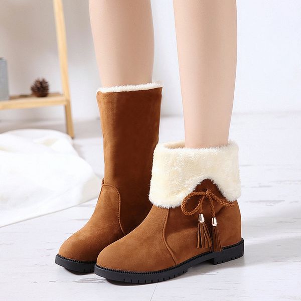 

winter boots female down boots women causal shoes ladies snow bootie wedge rubber plush insole botines mujer 2019 new, Black