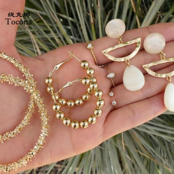 

tocona 3pairs/sets luxury gold metal drop earrings sets for women water drop pearl stone geometric dangle earrings jewelry 8974, Silver