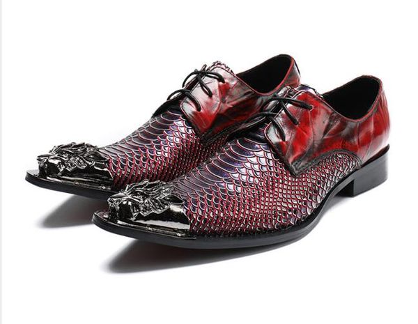

metal toe snake wedding party shoes genuine leather lace formal business oxfords big size euro 46, Black