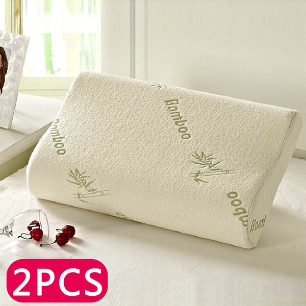 

2 pcs home soft contour orthopedic bamboo fiber sleeping pillow memory foam pillows contour memory foam luxury pillow firm head