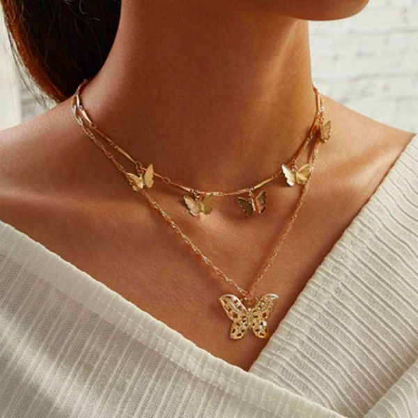 

butterfly necklace jewlery collares de acero inoxidable para mujer layered gold necklace for women bijoux femme 2020, Silver