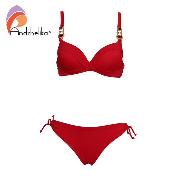 

andzhelika bikini women metal diamond swimwear solid swimsuit push up bikini set brazilian beach bathing suit monokini, White;black