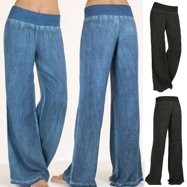 

2019 new plus size womens solid yoga sport wide leg pants elastic high waist loose palazzo trousers, White;red