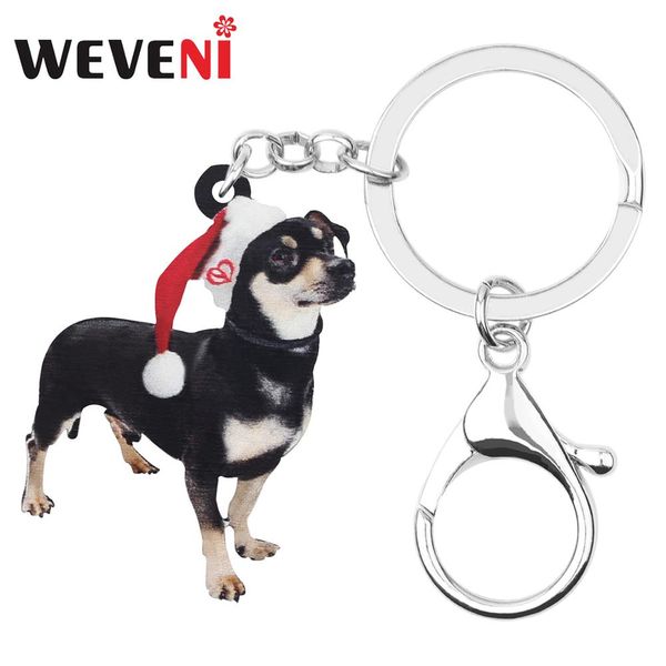 

weveni acrylic christmas chihuahua dog key chains key ring bag car purse animal keychain for women girl men charm gift accessory, Silver