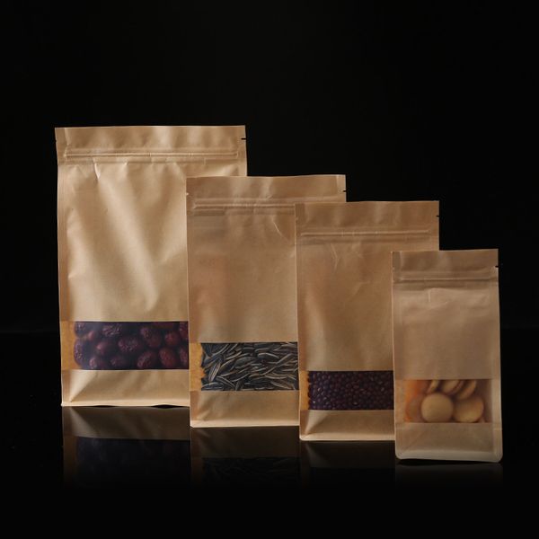 

open window kraft paper ziplock bag custom dried fruit snack food packaging bag