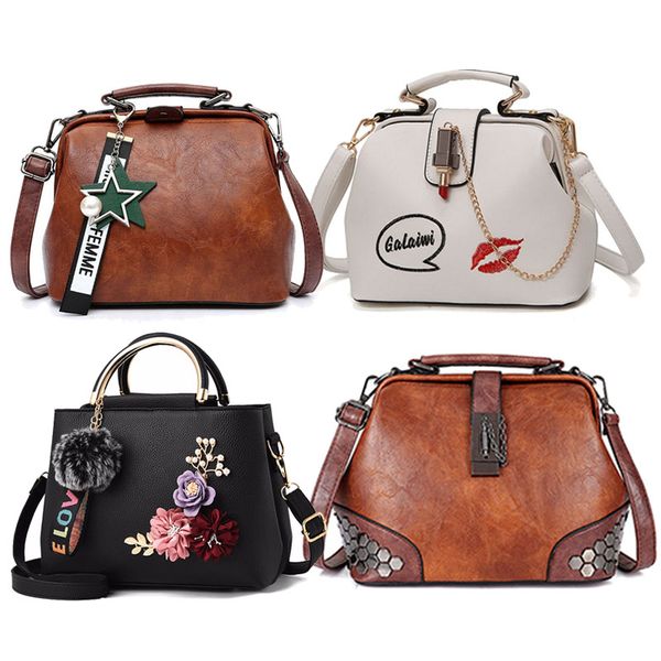

fashion leather women's shoulder bags women casual wild retro lock embroidery designer handbag solid color female messenger bags