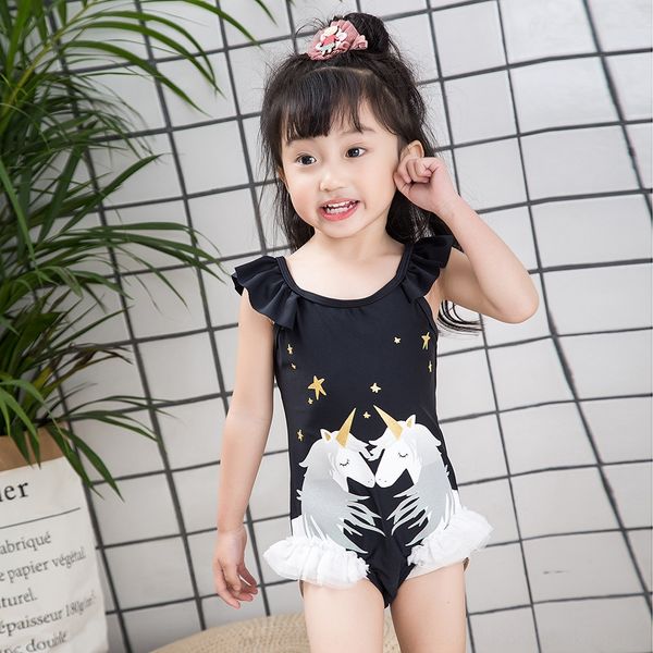 

20 student new children's sunscreen swim swimsuit female sunscreen clothes baby unicorn swimming suit, White;black
