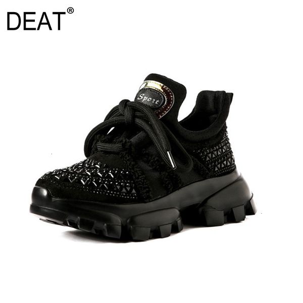

deat] 2019 round toe bandage crystal pu leather soprt single shoes high heels shoes women new spring autumn fashion tide 10e743, Black