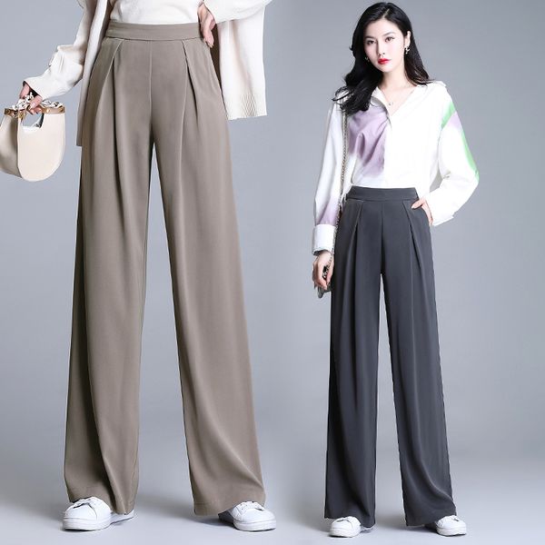 

spring new port taste pure color of tall waist joker straight thin trousers of mop the floor extended slacks female restoring an, Black;white