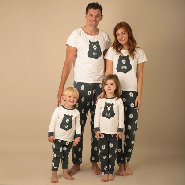 

matching family christmas bear cartoon printing pyjamas sets mum dad kid pajama sets, Blue;gray