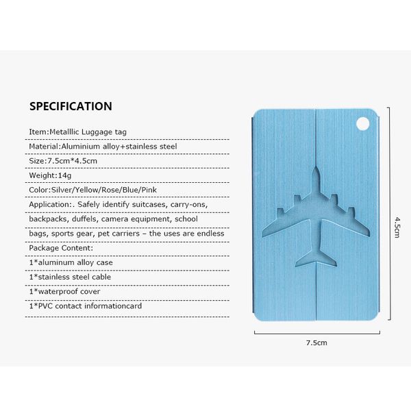 

aluminum alloy cruise aircraft luggage tag baggage label travel suitcase identifier with key chain ring outdoor tool