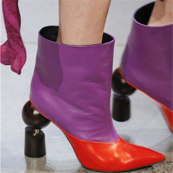 

enplei ankle boots women geometry strange high heels shoes 2019 runway t-show short botas feminina zapatos mujer size 34-43, Black