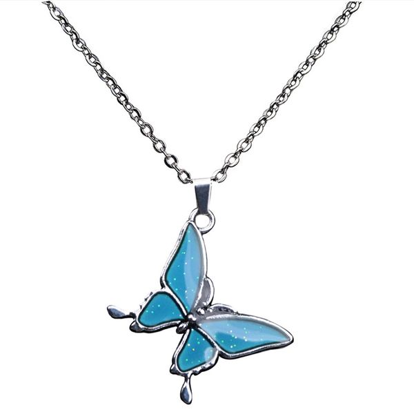 

cute butterfly necklace changes color according to temperature long chain pendant necklace statement fashion charm jewelry gifts, Silver