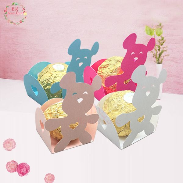 

50pcs laser cut cartoon bear candy bar baby shower party gift box birthday party chocolate wrapper baby shower decoration