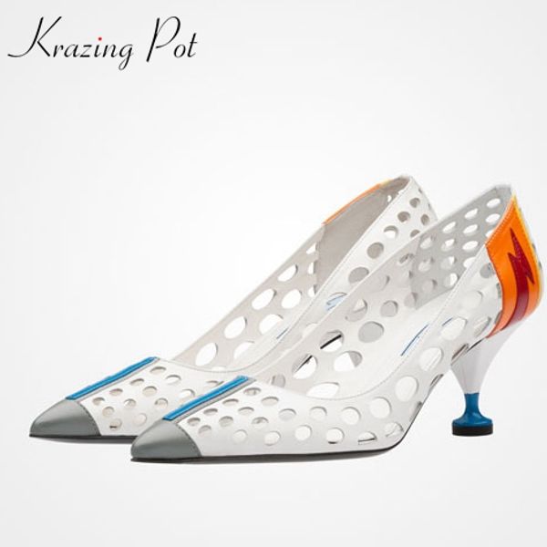 

2021 fashion brand shoes strange high heels stiletto pointed toe women pumps slip on cow leather design hollow wedding shoes l01, Black