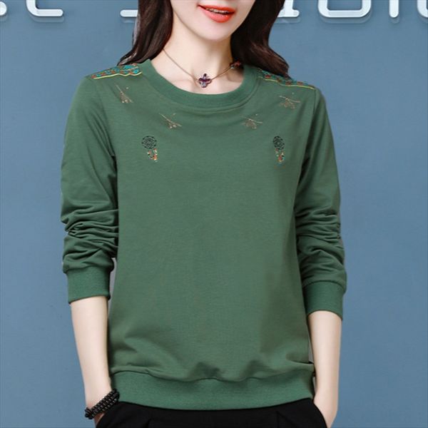 

season long-sleeved t- female 2020 loose western style t-shirt middle-aged mother cotton outside wear base shirt top, White