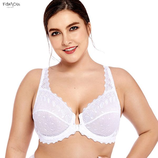 

New Fashion Underwired Plus Size Non-Convertible Straps Full Coverage Support Unlined Embroidered Front Close Womens Lace Bra Drop Shipping