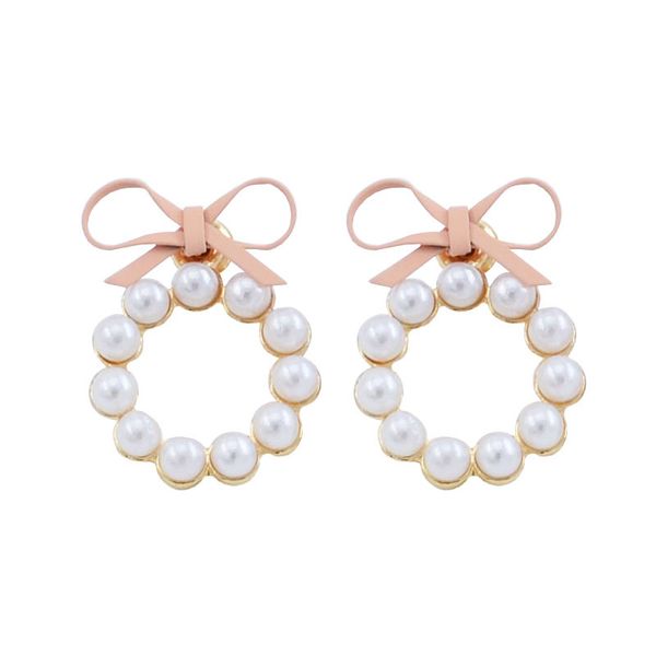 

women pearl earrings summer lovely colourful bow earrings for women geometry circle simulated pearl stud earrings boucle d'oreille brin, Golden;silver
