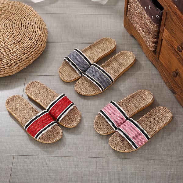 

flax slippers home lovers indoor slippers wood flooring cotton linen home non-slippery thick cool summer men, Black
