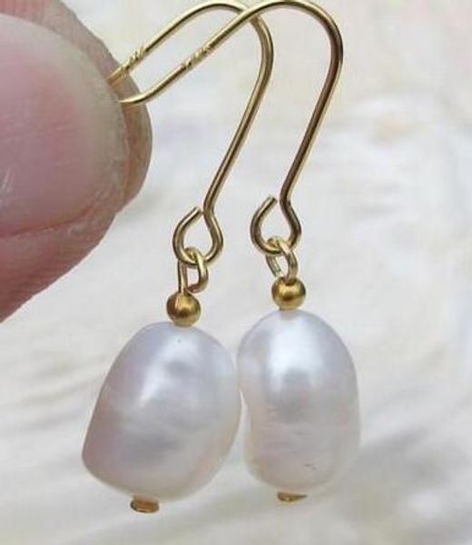 

real ps baroque white pearl earrings 14k / 20 hook yellow, Golden