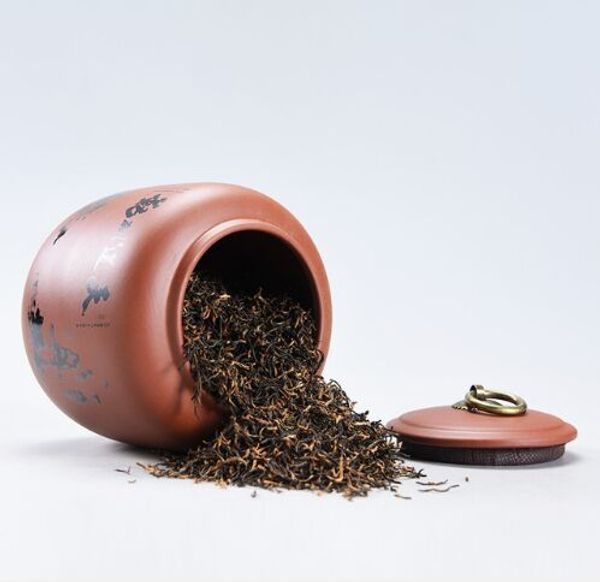 

purple clay tea pot ceramic jar household sealed pot pu 'er black tea and green storage pot auspicious jar