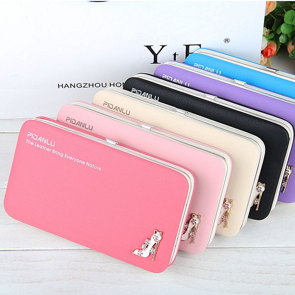 

fresh candy color women storage wallet high heeled decoration money purse ladies coin cellphone clutch bag card holder, Red;black