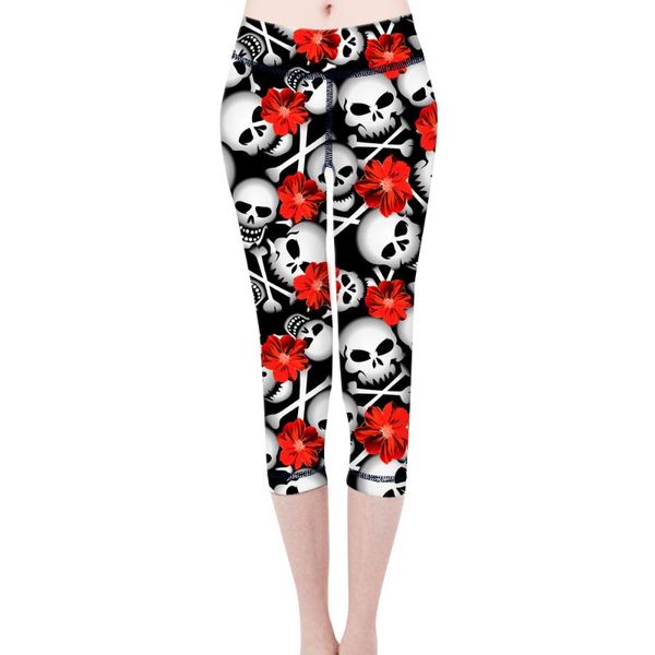 

cool skull 3d yoga pants womens slim compression workout sports leggings fitness clothing gym trousers training running legins, White;red