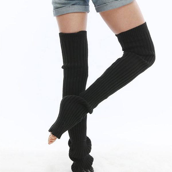 

woman yoga socks gym fitness latin dancing thigh knitted sleeves leg warmer sport keep warm long section protective yoga socks, Black