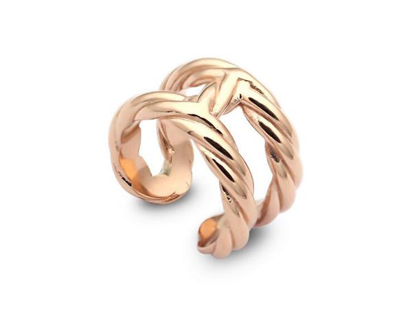 

european and american fashion titanium steel jewelry h letter hollow pig nose twist opening ring ladies 18k gold ring, Golden;silver