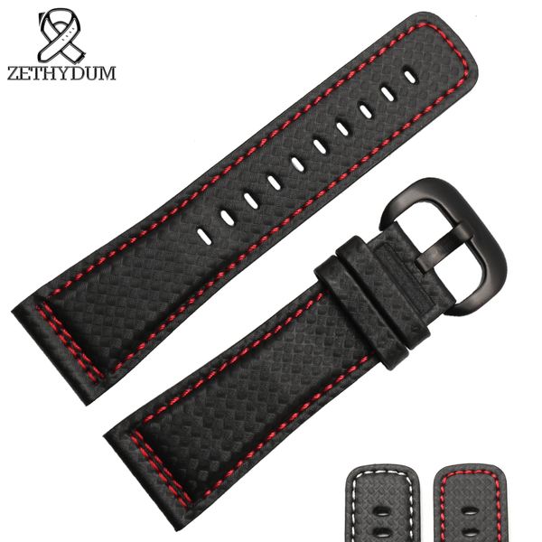 

quality carbon fiber watch band 28mm watchband red/white stitching thick wristwatches band for friday, Black;brown