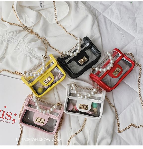 

Kid mini handbag pvc tran parent cro body bag for baby girl prince pearl me enger bag lolita children pur e hand bag le332