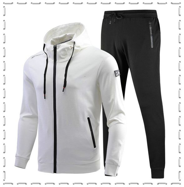 

осень зима мужчины костюмы кардиган дизайнер мода капюшон костюмы активная тонкая ткань brand pattern карманной спортивная одежда оптом, Gray