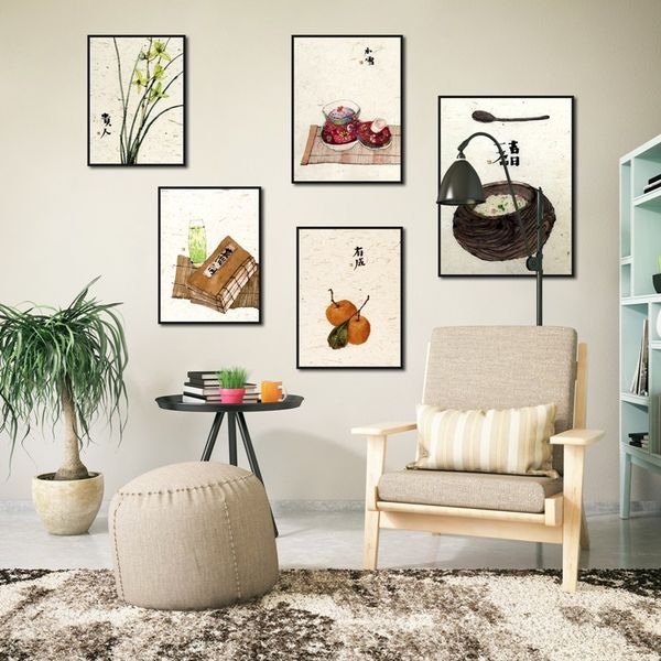 

home wall canvas painting decor chinese traditional festival 24 solar terms theme still life painting for living room no frame