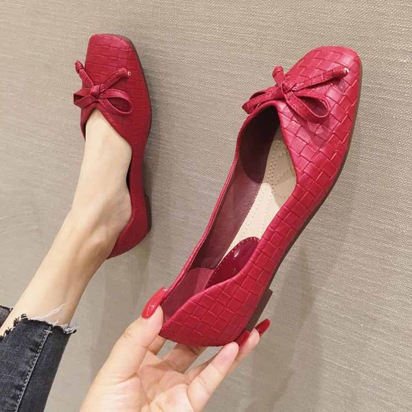 

soft shallow mouth casual woman shoe square toe shoes 2020 fashion women's bow-knot female footwear modis new big size square, Black