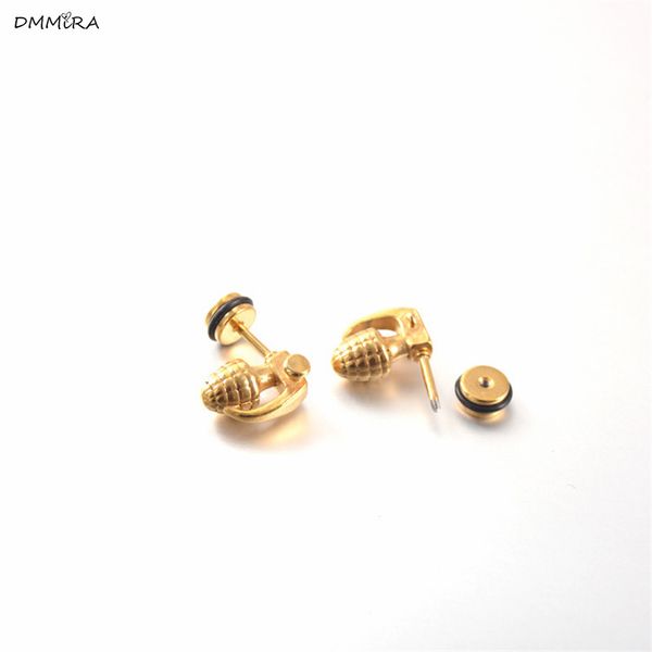 

creative symmetrical grenade cute design small stud earrings for women girl gift silver earrings, Golden;silver