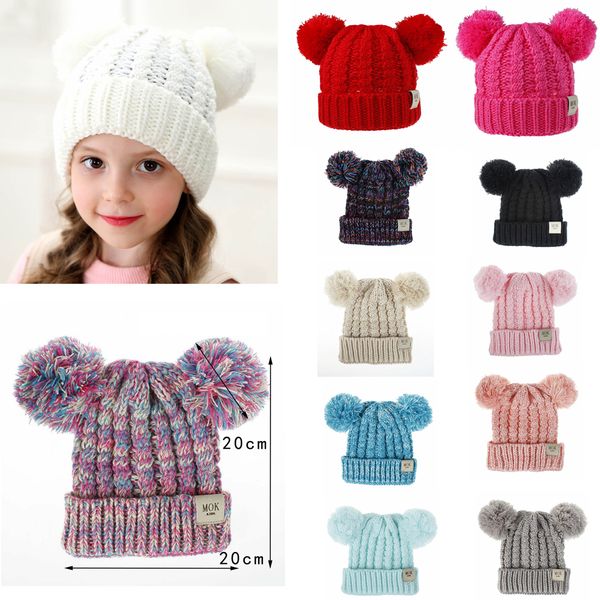 

12styles двойных меховая шапка шаровых ребёнок вязать cap детские вязаные pom pom шапочка hat дети knit открытые шапки детских аксессуары по, Yellow